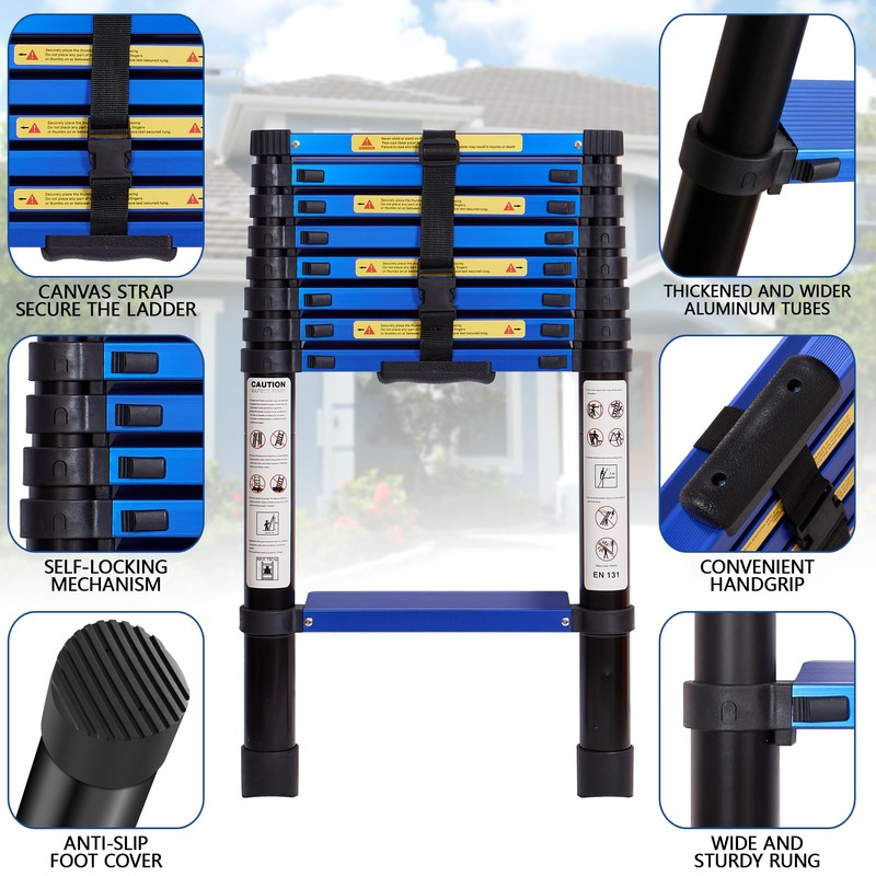 Telescoping Ladder,8.5 FT Aluminum Lightweight Extension Ladder with Wide Pedal,