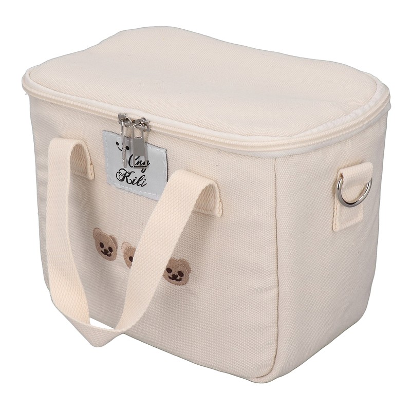 Insulated Lunch Bag Embroidered Bear Waterproof Leakproof Adjustable Straps Lunch
