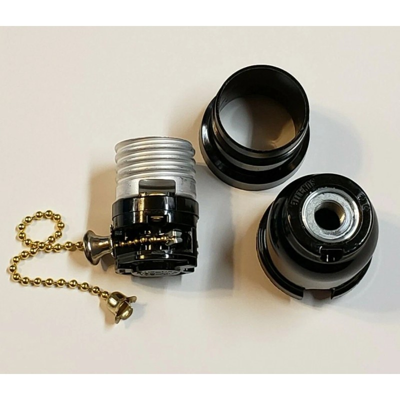 sun-lite PULL CHAIN LAMP SOCKET WITH UNO THREADS BLACK E26