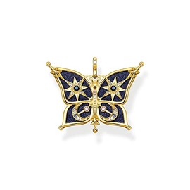 Thomas Sabo Sabo PE929-945-7 Butterfly Star and Moon Pendant 925 Sterling Silver 750 Yellow Gold Plated Dimensions: 2.4 cm x 3 cm, Silver, Cubic Zirconia