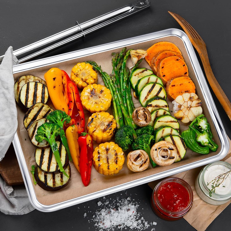 6 Pcs Baking Sheet Set Stainless Steel Cookie Sheet 18