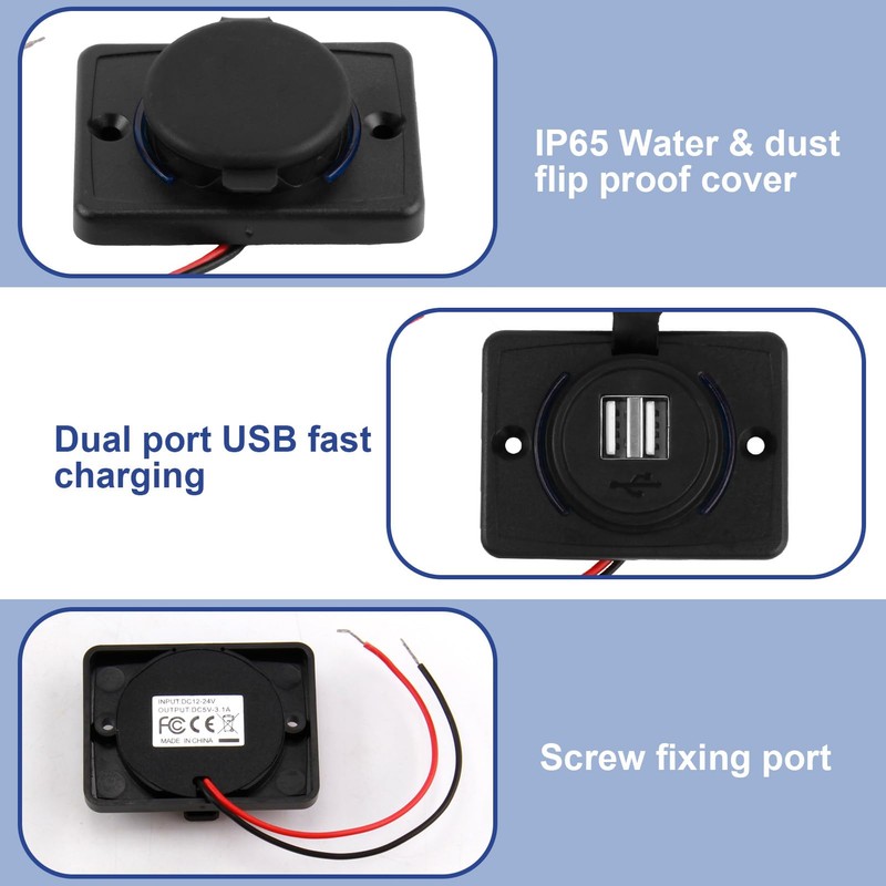 3.1 A Car Dual USB Plug Dual Port Waterproof 12V-24V
