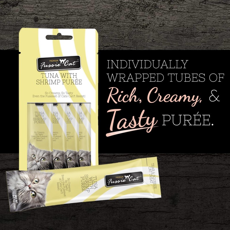 Fussie Cat Tuna with Shrimp Puree, lickable cat Treats, 0.5oz