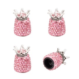 ROSON Valve Stem Caps, 4 Pack Handmade Crown Bling Crystal Rhinestone Car Wheel Tire Valve, Attractive Dustproof Car Accessories, Universal Stem Air Caps Covers for Most Vehicles (Pink)