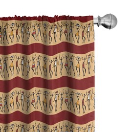 Ambesonne African Window Curtains, Native Indigenous People Different Poses Culture Borders, Lightweight Decor 2-Panel Set with Rod Pocket, Pair of - 28" x 63", Black Peach