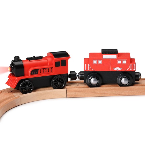 SainSmart Jr. Wooden Train Set Accessories, 2 PCS Motorized Train for Toddlers with Magnetic Connection, Battery Operated Train Compatible with All Major Brands, Gift for Kids Aged 3+
