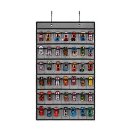 TEMUORG Toy Car Storage Organizer Hanging Toy Wheels Cars Holder Matchbox Cars Display Case with 42 Clear Pockets (One Side-Grey)