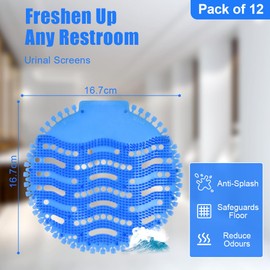 ACWOO Urinal Screens, 12 Pack Urinal Screen Deodorizer Mats, Urinal Mats Pads Deodorizer, Splash Free Urinal Mats, Odor Neutralizer Urinal Screens for Toilet, Bathroom, Office, Hotel, Blue