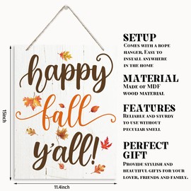 Happy Fall Y'all Sign, Happy Fall Decor, Rustic Wooden Hanging Plaque Sign, Leaves Wall Art, Autumn Home Hanging Decor, Farmhouse Wall Decor, Home Party Decor, Front Door Decor, Entryway Decor