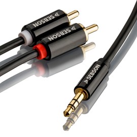 SEBSON Audio Cable 3 m Jack 3.5 mm to 2 RCA Male RCA to Jack Gold-Plated Shielded