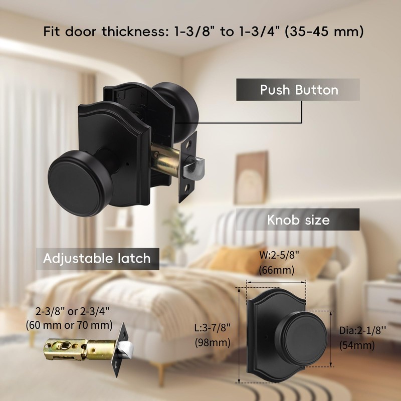 NCSEN 6 Pack Black Door Knobs with Zinc Camelot Trim,