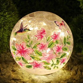 Elegant Birds and Butterflies Glass Table Lamp with Timer (6 Hour ON, 18 Hour OFF) - Battery Powered Soft LED Night Light - Kids Lamp, Home Decor Accent