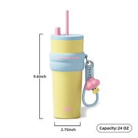 [Sidagar] 24oz Insulated Water Bottle – Cute Stainless Steel Tumbler with Lid & Straw | Keeps Drinks Hot/Cold 12H | Portable, Reusable, Dishwasher Safe | Ideal for Iced Coffee, Travel, Outdoor Fun, Summer Use dealsforyoudays:_Yellow
