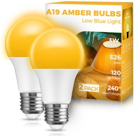 JandCase Amber Light Bulbs for Healthy Sleep, 3W Warm Light Bulbs Blue Light Blocking, Low Watt Light Bulbs 40W Equivalent, E26 A19 Dim Light Bulbs for Lamp, Bderoom, Mood Soothing, Nursery, 2 Pack
