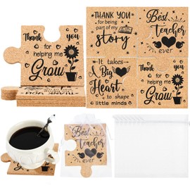 8 Pcs Teacher Gifts Coasters, Thank You Grow Me Appreciation Gifts Jigsaw Wooden Coasters Pre School Leaving Graduation Gifts Drinks Mat for Women Men Teachers Thanksgiving Christmas Ideas (Stylish)