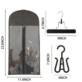 2 Pack Wig Storage Bags with Hooks and Traceless Wooden Clips, Dustproof Hanging Hair Extension Organizer with Clear Window, Portable Wig Holder for Travel and Home Closet (Black, 23.6 inch)