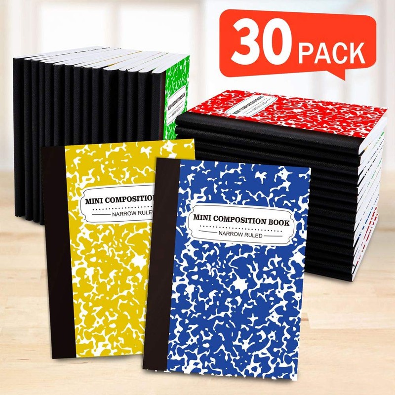 Composition Notebook, Mini Sized 30 Pack 5 Colors Narrow Ruled