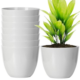 Youngever 8 Pack 5.5 Inch Plastic Planters Indoor Flower Plant Pots, Modern Decorative Gardening Pot with Drainage for All House Plants, Flowers, Herbs, Succulents and Hanging Plants (Grey)