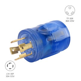 Elecstream Tech 30 amp rv Power Adapter 4 Prong Twist Lock Plug Heavy Duty Converter L14-30P to TT-30R 125/250V 30A Male Plug to 30A Female Receptacle for Generator Caravan RV Camper (Clean Blue)