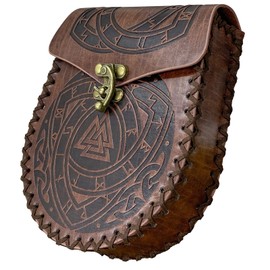 HiiFeuer Nordic Embossed Belt Bag, Retro Medieval Faux Leather Side Pack, Vintage Portable Belt Pouch for LARP Ren Faire（Fenrir Black）