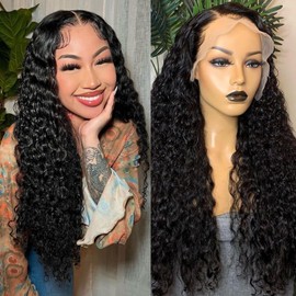 UWLK 24 Inch 13x6 Deep Wave Lace Front Wigs Human Hair 200 Density HD Transparent Lace Frontal Wigs Human Hair Pre Plucked with Baby Hair Natural Color