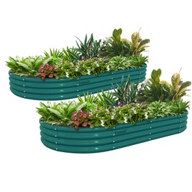 Tramull 2 Pack 6x3x1FT Galvanized Raised Garden Bed Kit Oval Metal Ground Planter Box Outdoor Bottomless Planter Raised Beds for Vegetables Flowers Herbs Fruits, Green