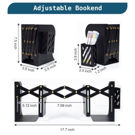 Marte Vanci Adjustable Bookend, Desktop Bookshelf, Metal Bookend for Heavy Books, Magazine, Office, (Extends up to 18 inches, Black)