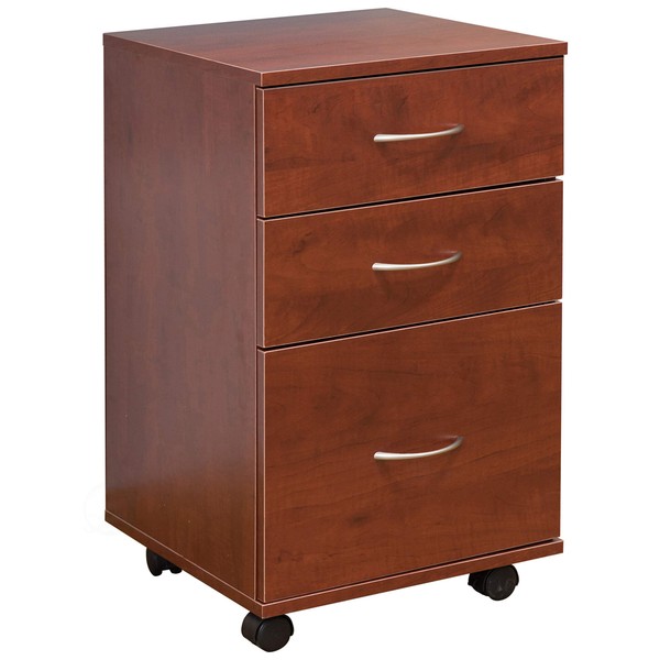 Basicwise Office File Cabinet 3 Drawer Chest with Rolling Casters, Cherry