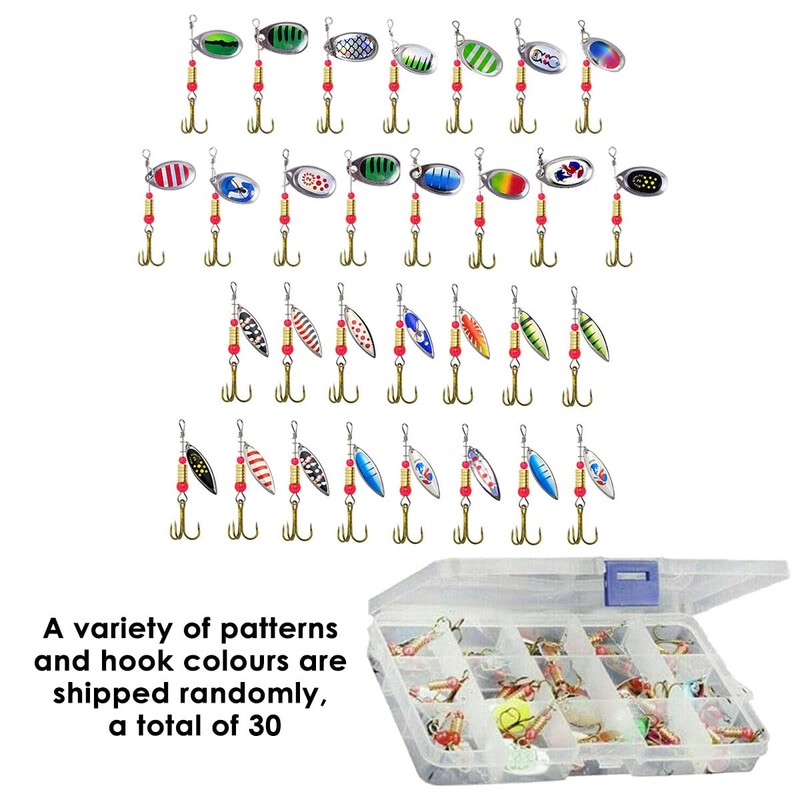 AIMALL 30PCS Spinner Fishing Lure Set with Treble Hooks 2.4in