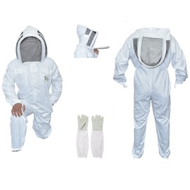 MS Bee Suit Cotton Beekeeper Suit with One Pair Gloves Beekeeping Suit with Fencing Veil (Small, White)