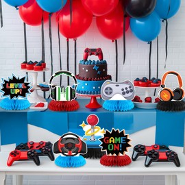 Yoomod Video Game Party Decorations Honeycomb Centerpieces Table Topper Decor with Game on and Level up for Gaming Gamer Birthday Party Supplies
