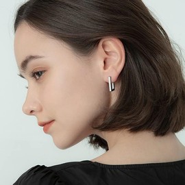 2 pares de aretes de aro minimalistas chapados en oro de 14K, delicados aros geométricos cuadrados y rectangulares para regalo de mujeres, oro y plata (Plateado)