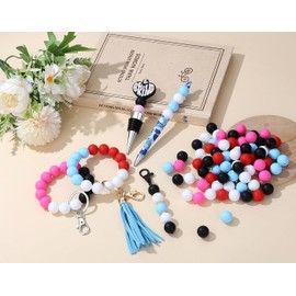 NUKAYAI 70Pcs Silicone Beads 15mm, Silicone Beads for Keychain Making Mixed Color Silicone Beads for DIY Bracelets and Necklace Crafts Making Black White Bulk Beads