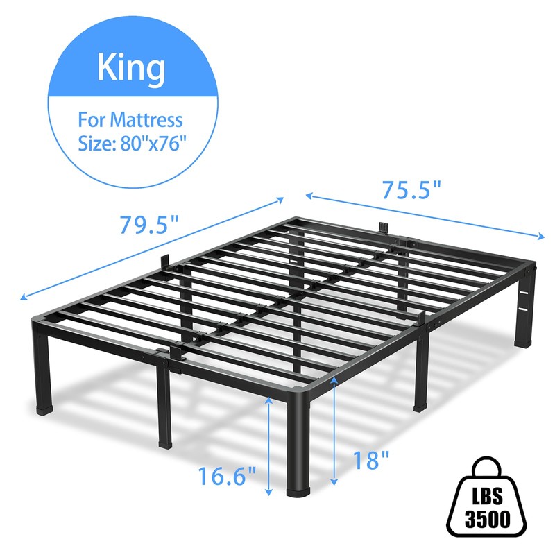 18 Inch King Size Bed Frame, 3500Lbs Heavy Duty Metal