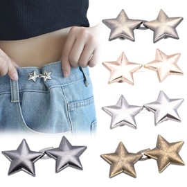 5-Pair Metal Waist Tightener Clips, No-Sew Jean Button Replacement, Star-Shaped Cinch Clips for Jeans, Skirts, and DIY Projects