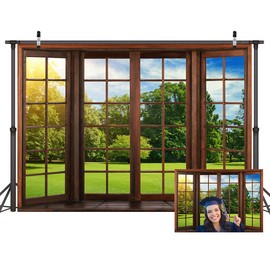 LYWYGG 7x5FT Photography Backdrops Outdoor Landscape Backdrop Home Office Background Home Decoration Indoor Scene Backgrounds Video Conference Backdrops Window Backdrop CP-309