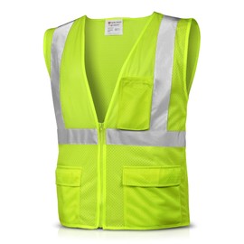 Glow Shield Flame Resistant High Visibility Class 2 Safety Vest, Additional Pockets, Reflective Stripes & Zipper Closure, Green, X-Large