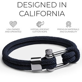 Elegatto Alchor Platinum Rope Bracelet for Men | Premium Nylon Marine Cord with Silver Polished Stainless Steel Shackle Closure | Water Resistant | Men’s Designer Bracelets | Navy Extra Large