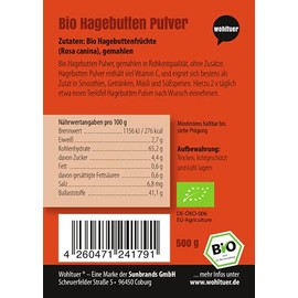 Wohltuer Wohltuer Bio Hagebuttenpulver (500 g) | Regelm??ige laboranalytische Kontrollen | Besonders wirkstoffreich in Rohkostqualit?t | Ganze Bio Hagebutten gemahlen | Frei von Zus?tzen