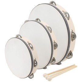 CHUENHEI 3 Stück Tamburin Holz 15 cm, 20 cm und 25 cm Tambourine, Handtrommel Set Tamburin Trommel, Tambourine Instrument für Party, Musikunterricht Pädagogisches