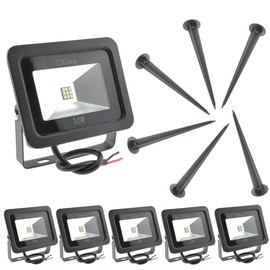 ZSGoes 6 Pack Cool White 10W LED Flood Light Outdoor Waterproof IP65, Wall Security Landscape Lamp, Home, Square, Yard, Garage, Street, Pathway, Spike Stand, Low Voltage 12V 24V 36V 48V 60V DC AC