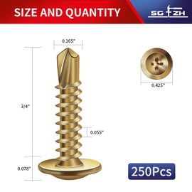 #8 x 3/4" Sheet Metal Screws 250Pcs Bronze 410 Stainless Steel Truss Head Tek Screws Fast Self Tapping Screws by SG TZH