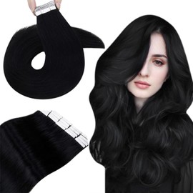 Hetto Remy Real Hair Tape-In Extensions, Jet Black, Natural Black No. 1, 55 cm, 50 g