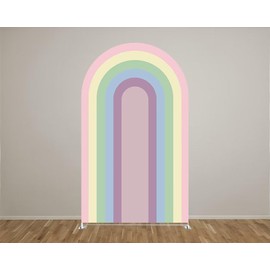 Pastel Rainbow Arch Backdrop Stand Covers for Girls Parties Arched Fabric Cover Kids Baby Shower Birthday Party Favors Decorations Background(2.5x6ft)