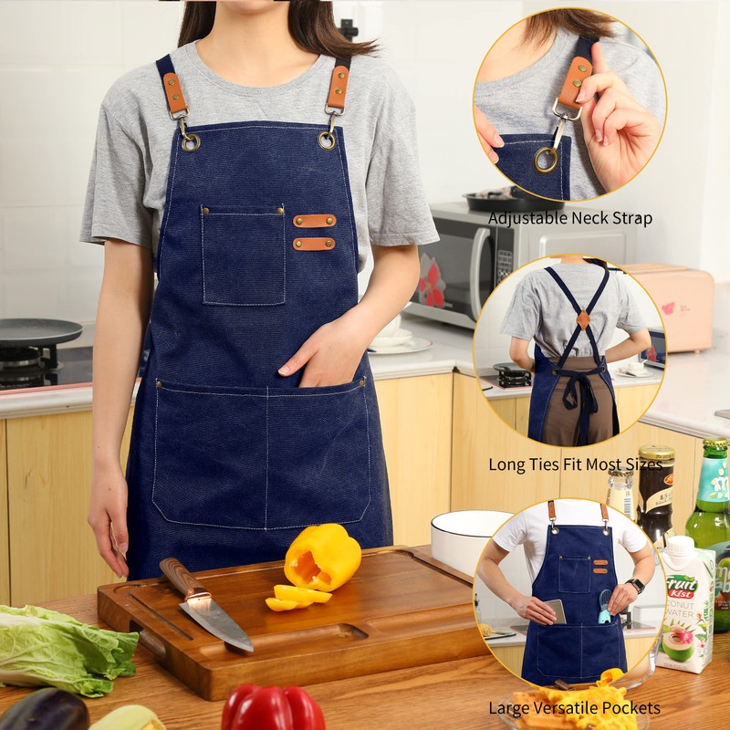 Tosewever Canvas Cross Back Chef Cotton Aprons for Men Women