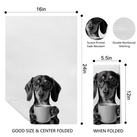 Kemingni Funny Dachshund Coffee Kitchen Towels, Dachshund Gifts Hand Towels for Kitchen, Weiner Dog Gifts Tea Towels Dish Towels, Weiner Dog Gifts, Dachshund Decor, 16x24 Inch