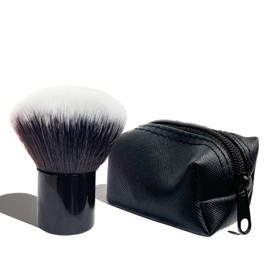 Kabuki Face Brush, Powder Brush, Makeup Brushes for Face Tanning, Concealer, Bronzer, Blusher, Even Application, Short Handle Large Soft Head Wet & Dry Use, Make Up Brushes with Travel Bag, Dark Brown