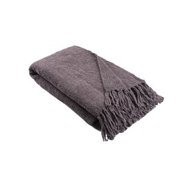 Appletree - Grey Throw/Blanket (130 x 180cm) - Charcoal Grey Chenille Throw - Textured Linen Throw in Dark Grey - Grey Blanket Woven Knit - Throw With Tassels - for Living Room & Bedroom - Home Décor