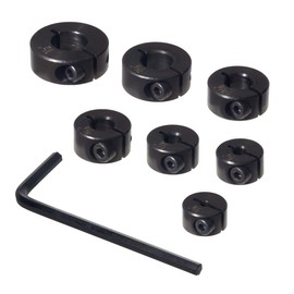 POWERTEC Drill Bit Stop Collar Set, 7 Piece Set Adjustable Drill Bit Depth Stopper with Allen Wrench, Bits Stop with Imperial System Size Markings - 1/8", 3/16", 1/4", 5/16", 3/8", 7/16", 1/2” (71491)