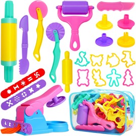 Jiosdo Kneading Tool, 22 Pieces Dough Accessories Kids Plasticine Tools, Modelling Cutters, Extruder Modelling Tool, Dough Set, Gift for Children, Boys, Girls (with Storage Bag)